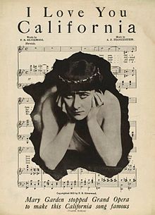 Cover of the sheet music for "I Love You, California" featuring Mary Garden Cal State Song Mary Garden.jpg