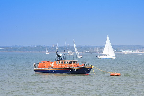 RNLI Tyne class lifeboat at Calshot Spit mooring