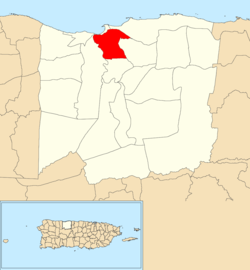 Lokasi Cambalache dalam kotamadya dari Arecibo ditampilkan dalam warna merah