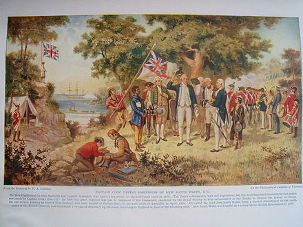 Captain Cook raises the Union Flag on Possession Island, 22 August 1770