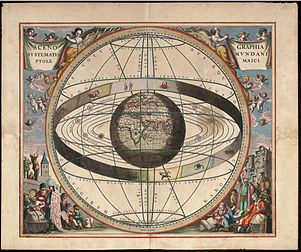 Représentation du cosmos selon le système ptolémique, par Andreas Cellarius dans Harmonia Macrocosmica. (définition réelle 7 046 × 5 893*)