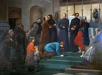 Charles-Louis de Frédy de Coubertin, Le Départ des Missionnaires (1868), huile sur toile.
