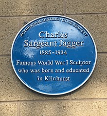 Charles Sargeant Jagger blue plaque in his home village of Kilnhurst, South Yorkshire (2018)