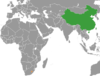 Location map for China and Lesotho.