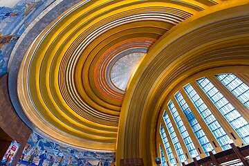 Rotunda ceiling of Union Terminal in Cincinnati, Ohio; Paul Philippe Cret, Alfred T. Fellheimer, Steward Wagner, Roland Wank(1933)