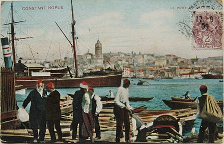 1909 postcard depicting Ottoman Constantinople and bearing a French stamp inscribed "Levant"