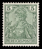 ドイツの切手に描かれたゲルマニア。1900年から1922年まで、ドイツやその植民地の切手にはゲルマニアの横顔が描かれていた