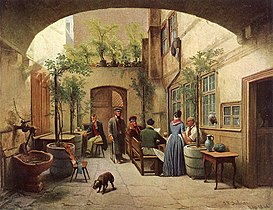 Das Brauhaus in der Gelnhäuser Gasse zu Frankfurt[b] (1848).