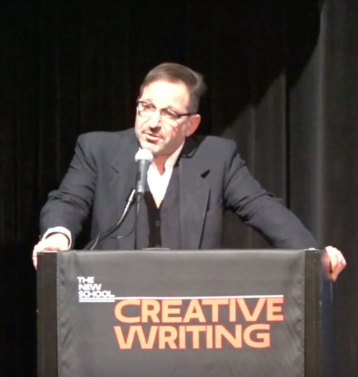 David Biespiel speaking at the New School in New York, March 2016