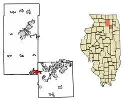 Location of Sandwich in DeKalb and Kendall Counties, Illinois.