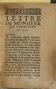 César de Vendôme, Lettre de monsieur de Vendosme au Roy, 1614    