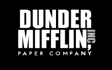 Logo de l'entreprise de papier Dunder Mifflin Inc., sur fond noir avec des écritures blanches.