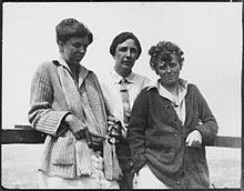 Eleanor Roosevelt, Nancy Cook and Marion Dickerman in 1926. In 1929 the trio crossed the Atlantic on Belgenland with two of the Roosevelts' sons. Eleanor Roosevelt, Marion Dickerman, and Nancy Cook on Campobello Island, New Brunswick, Canada in June 1926.jpg