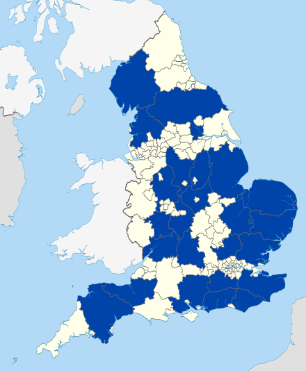 County councils in England (blue).
