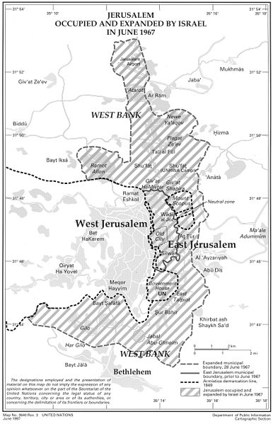 Expanded Jerusalem with Israeli municipal boundary of annexed area, 1967