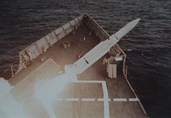 Standard missile shot against a supersonic target off Puerto Rico in 1984 FFG 47 1984.jpg