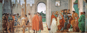 Filippino lippi, crocifissione di san pietro, cappella brancacci, 1482-85.jpg