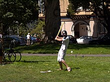 Wiffle ball being played in a park Game of wiffleball.jpg