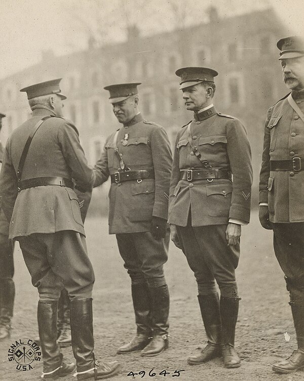 General John J. Pershing decorating Brigadier General William W. Atterbury with the Army DSM at the headquarters of the Services of Supply at Tours, I