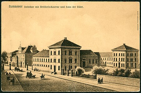 Georg Kugelmann PC Aus der guten alten Zeit Serie B. 04. Hannover Steinthor mit Artilleriekaserne und Haus der Väter nach Lithographie von Wilhelm Kretschmer Bildseite