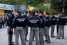 Georgian policemen in Tbilisi in November 2007. Georgian policemen.jpg