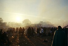 Techno music is played on a sound system at dawn, Glastonbury 2000. Glasto.jpg