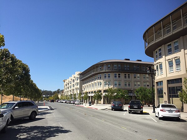 Looking eastward along Sycamore Avenue in Hercules in 2016. This area has been developed as higher density residential/mixed-use in the preceding deca