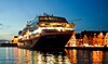 Hurtigruten docking at Bryggen in the very centre of Bergen