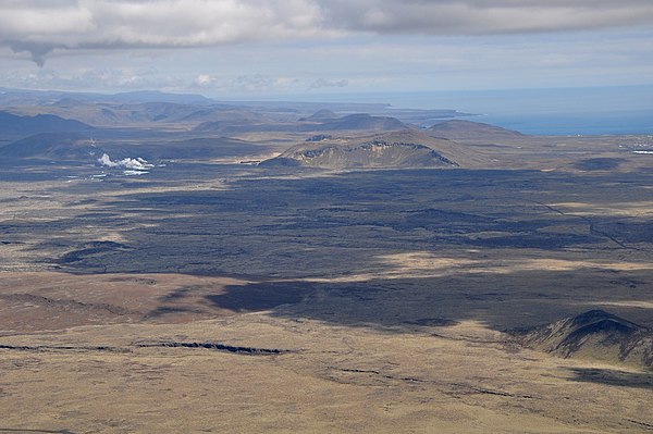 The Reykjanes volcanic belt is almost completely covered by lava fields.