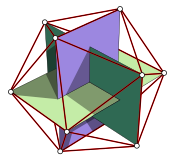 Three golden rectangles touch all of the 12 vertices of a regular icosahedron. Icosahedron-golden-rectangles.svg