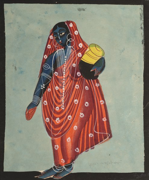 File:India, Calcutta, Kalighat painting, 19th century - Vishnu in Female Form of Mohini Carrying Amrita for the Gods - 2003.122 - Cleveland Museum of Art.tif