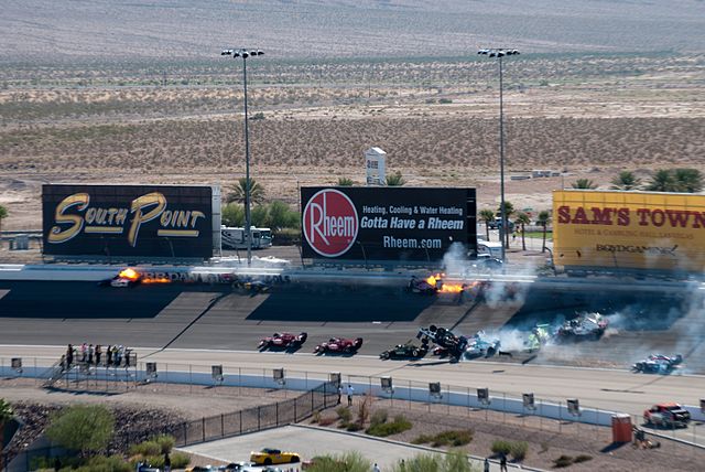 The lap 11 crash at the 2011 IZOD IndyCar World Championship. The crash took the life of Dan Wheldon, which led to the cancelling of the race and scra