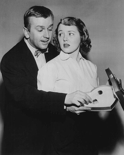 Jackie Kelk, who played Homer Brown on the radio show, and Mary Malone as Mary Aldrich in the television program, 1951.