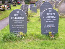 Graves of Osborne and his fifth wife in Clun churchyard