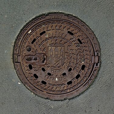 Manhole cover in Prague, Czech Republic