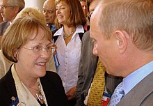 Author Karen Dawisha in conversation with Putin Karen Dawisha meeting Vladimir Putin.jpg