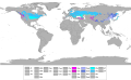 Reparticion mondiala dei climas continentaus umids : mediterranèu d'estiu caud (Dsa), mediterranèu d'estiu doç (Dsb), d'estiu doç de monson (Dwb), d'estiu caud (Dfa) e d'estiu doç (Dfb).