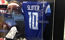 Sloter's New Orleans Breakers Jersey in display at the Pro Football Hall of Fame Kyle Sloter Jersey.jpg