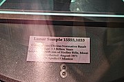 Lunar sample 15555, brought back from the Moon by Apollo 15. On display at the Tellus Science Museum, Cartersville, Georgia, US.