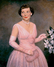 Mamie Eisenhower in her pink inaugural gown, painted in 1953 by Thomas Stevens