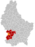 Комуна Штайнфорт (помаранчевий), кантон Капеллен (темно-червоний) та округ Люксембург (темно-сірий) на карті Люксембургу