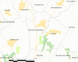 Mapa obce Lieuran-lès-Béziers