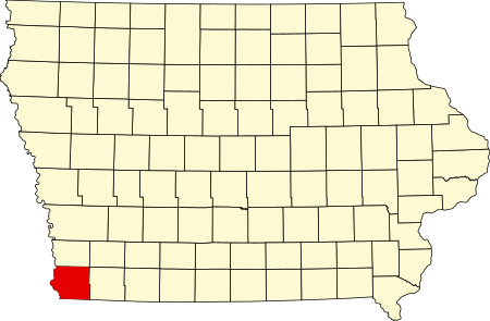 Location of Fremont County in Iowa Map of Iowa highlighting Fremont County.svg