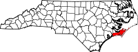 Округ Картерет на мапі штату Північна Кароліна highlighting