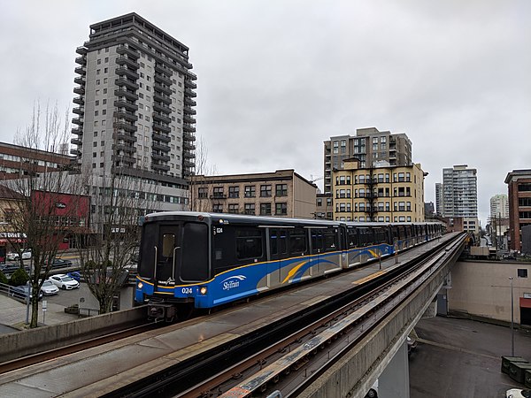An Expo Line train in New Westminster