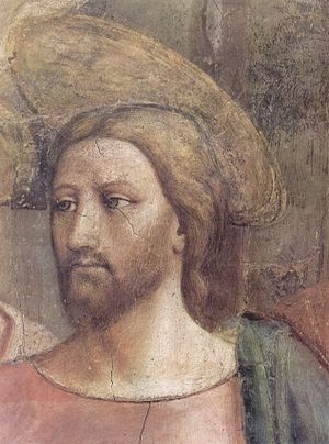 Detail of Jesus' face in the Tribute Money. Masaccio 005.jpg