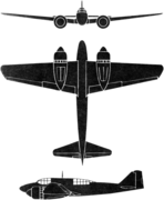 3-view silhouette of the Mitsubishi Ki-46.