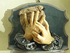A. Morandi Manzolini, mani (cera e tessuto su tavola), Bologna, Museo di Palazzo Poggi.