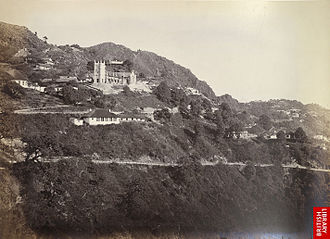 An 1867 image of the Christ Church in Mussoorie Mussoorie, distant view, 1865.jpg