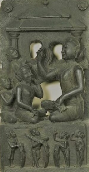 Narasingha Deva I listening to the wise sermons of his teacher along with his queens